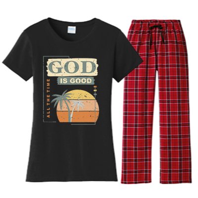 Cool Retro Christian Saying God Is Good All The Time Women's Flannel Pajama Set