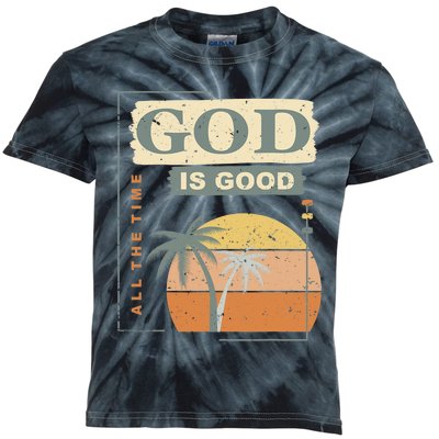 Cool Retro Christian Saying God Is Good All The Time Kids Tie-Dye T-Shirt