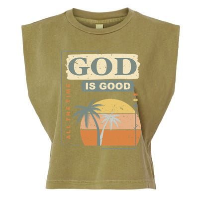 Cool Retro Christian Saying God Is Good All The Time Garment-Dyed Women's Muscle Tee