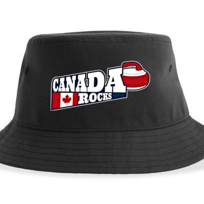 Canada Rocks Curling Stone Curler Canadian Flag Curling Funny Gift Sustainable Bucket Hat