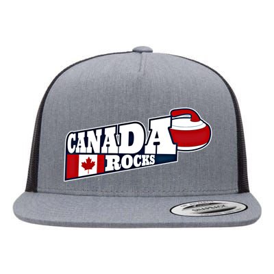 Canada Rocks Curling Stone Curler Canadian Flag Curling Funny Gift Flat Bill Trucker Hat