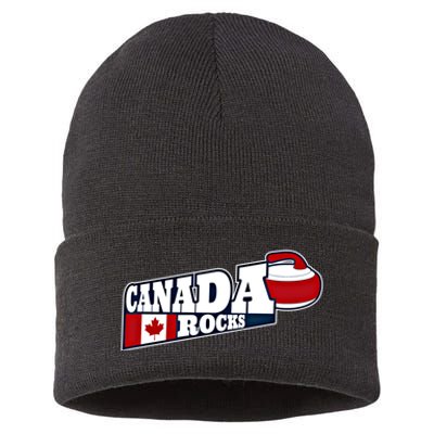 Canada Rocks Curling Stone Curler Canadian Flag Curling Funny Gift Sustainable Knit Beanie