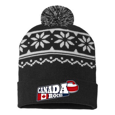 Canada Rocks Curling Stone Curler Canadian Flag Curling Funny Gift USA-Made Snowflake Beanie