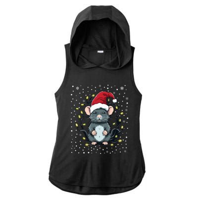 Cute Rat Christmas Lights Mouse Santa Hat Xmas Pajama Meaningful Gift Ladies PosiCharge Tri-Blend Wicking Draft Hoodie Tank