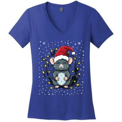 Cute Rat Christmas Lights Mouse Santa Hat Xmas Pajama Meaningful Gift Women's V-Neck T-Shirt