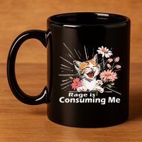 Cat Rage Consumes Me Humor Meme .Png 11oz C Handle Ceramic Mug