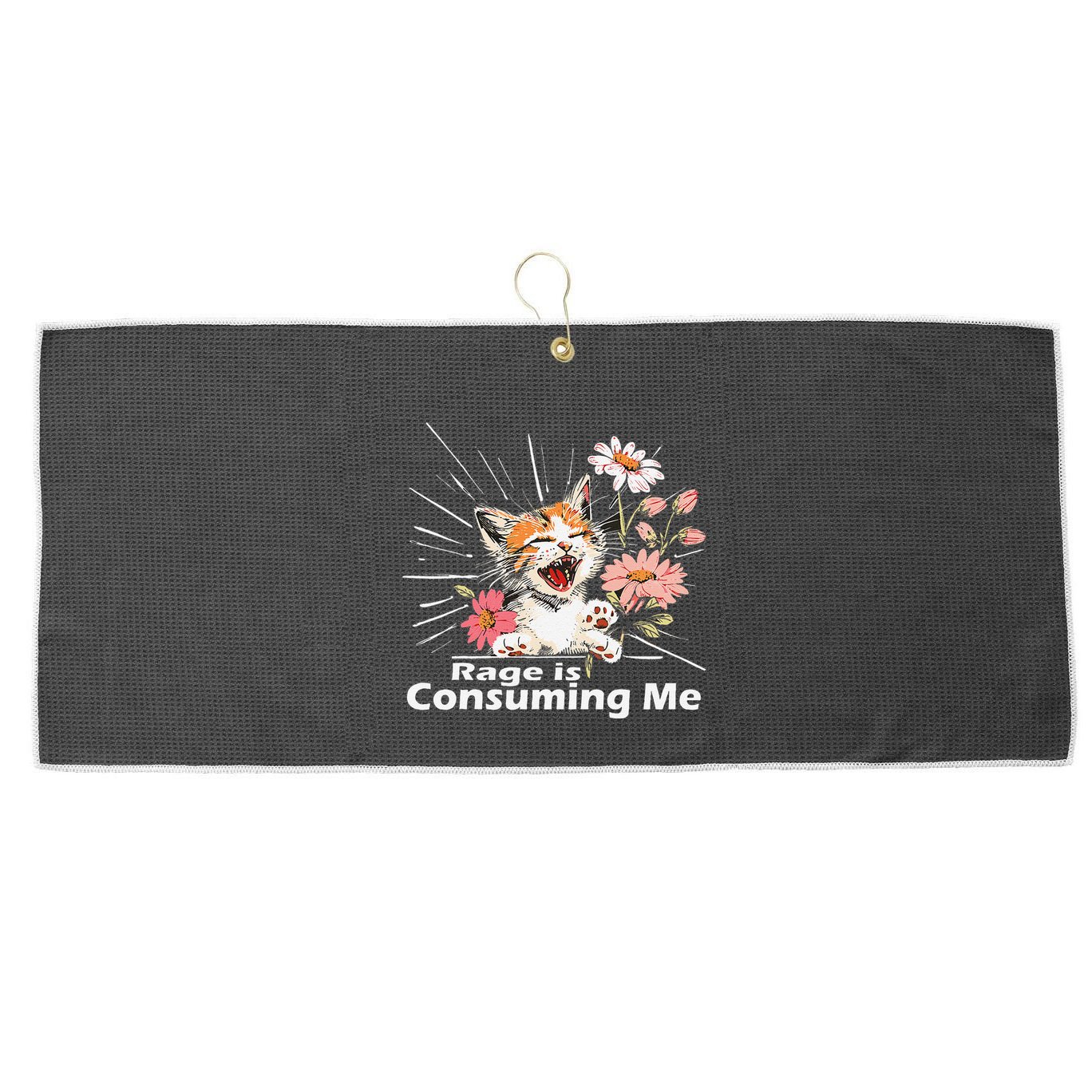Cat Rage Consumes Me Humor Meme .Png Large Microfiber Waffle Golf Towel