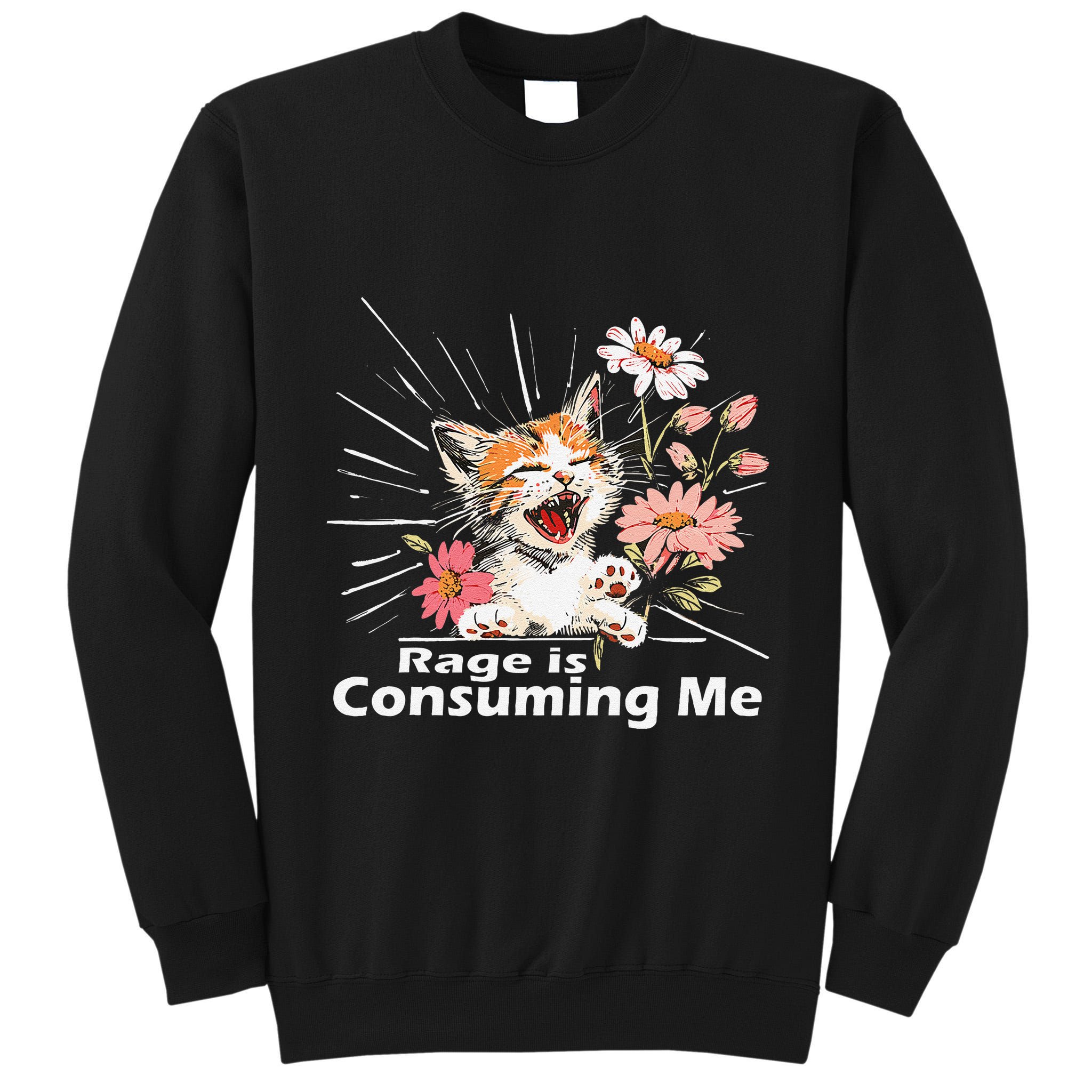 Cat Rage Consumes Me Humor Meme .Png Tall Sweatshirt