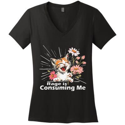 Cat Rage Consumes Me Humor Meme .Png Women's V-Neck T-Shirt