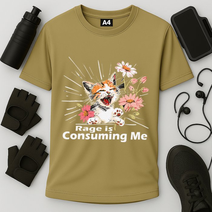 Cat Rage Consumes Me Humor Meme .Png Cooling Performance Crew T-Shirt