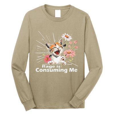 Cat Rage Consumes Me Humor Meme .Png Long Sleeve Shirt