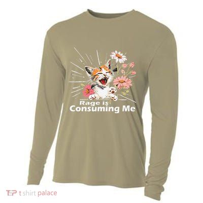 Cat Rage Consumes Me Humor Meme .Png Cooling Performance Long Sleeve Crew