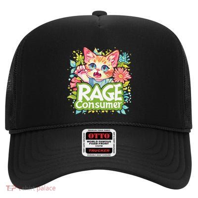 Cat Rage Consumes Me Humor Meme .Png High Crown Mesh Back Trucker Hat