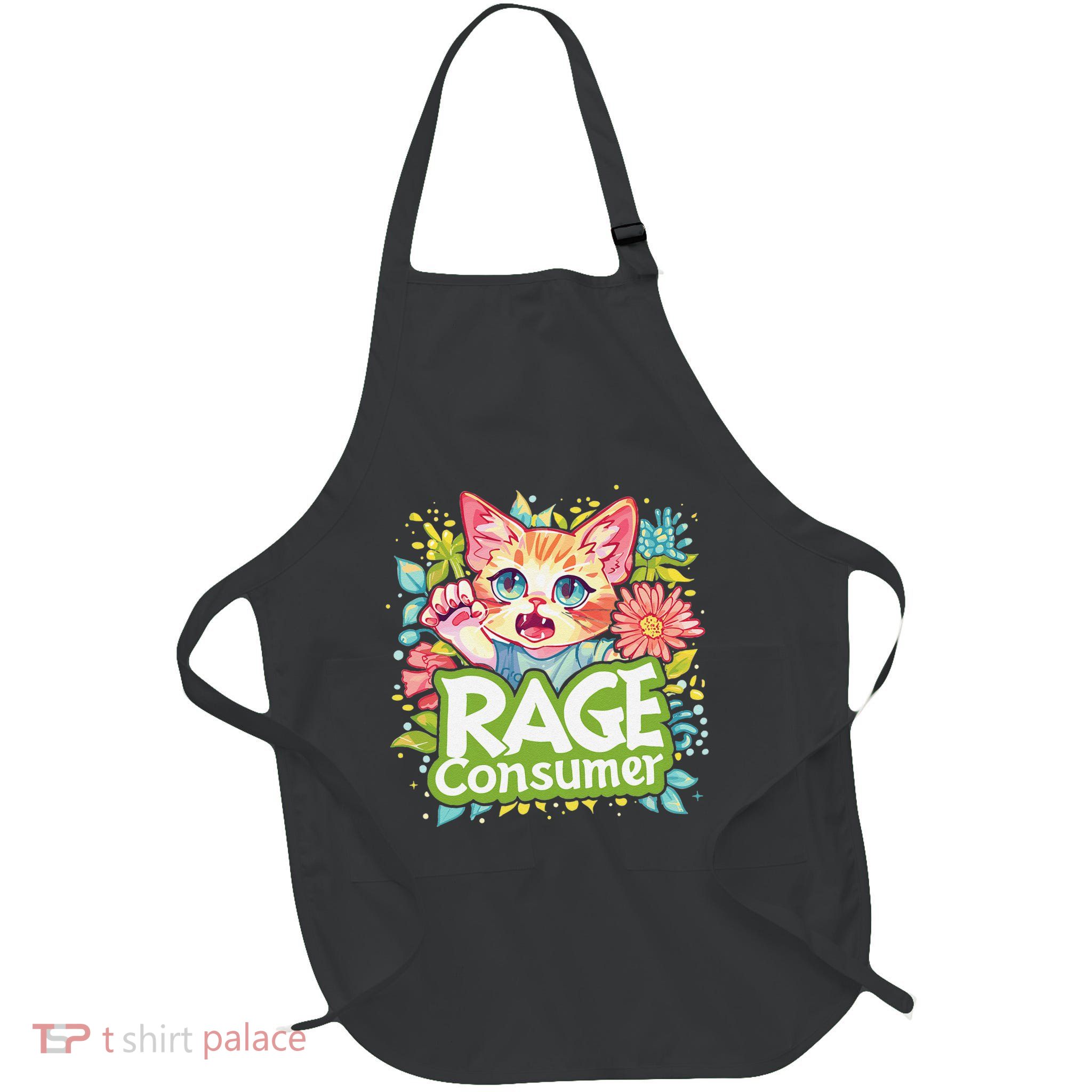 Cat Rage Consumes Me Humor Meme .Png Full-Length Apron With Pockets