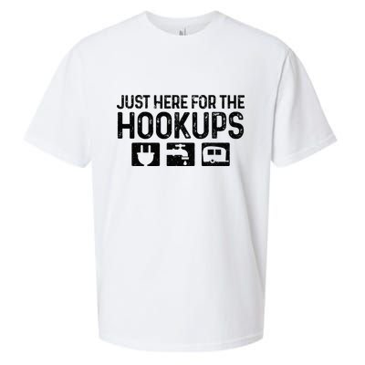 Camping RV Caravan Motorhome Just Here For The Hookups Funny Sueded Cloud Jersey T-Shirt