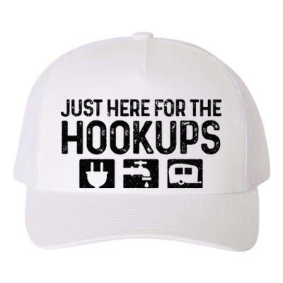 Camping RV Caravan Motorhome Just Here For The Hookups Funny Yupoong Adult 5-Panel Trucker Hat