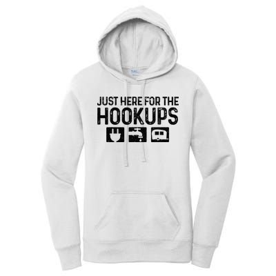Camping RV Caravan Motorhome Just Here For The Hookups Funny Women's Pullover Hoodie