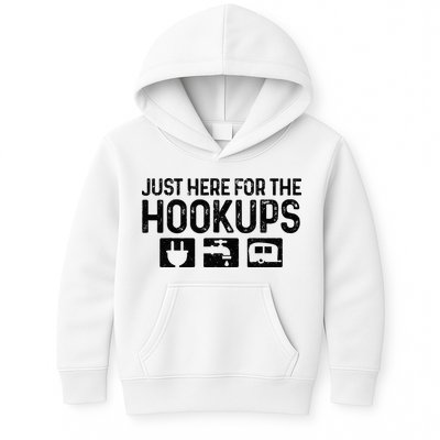 Camping RV Caravan Motorhome Just Here For The Hookups Funny Kids Hoodie