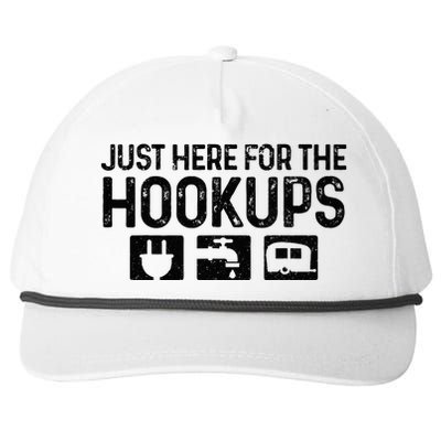 Camping RV Caravan Motorhome Just Here For The Hookups Funny Snapback Five-Panel Rope Hat