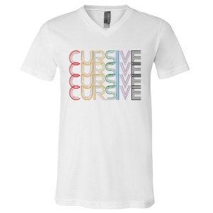 Cursive Rainbow V-Neck T-Shirt