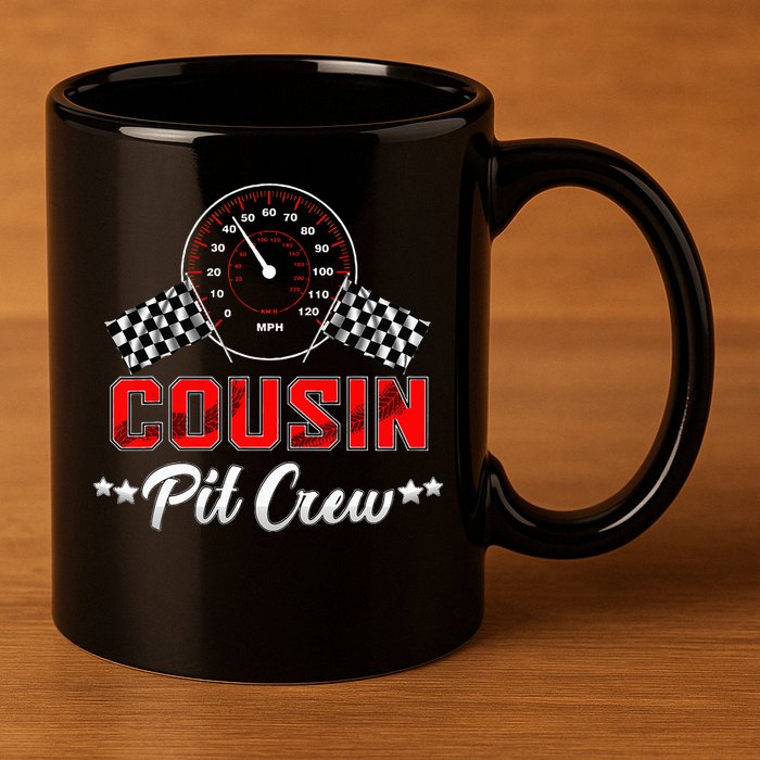 Cousin Racing Car Birthday Party Family Matching Pit Crew 11oz C Handle Ceramic Mug