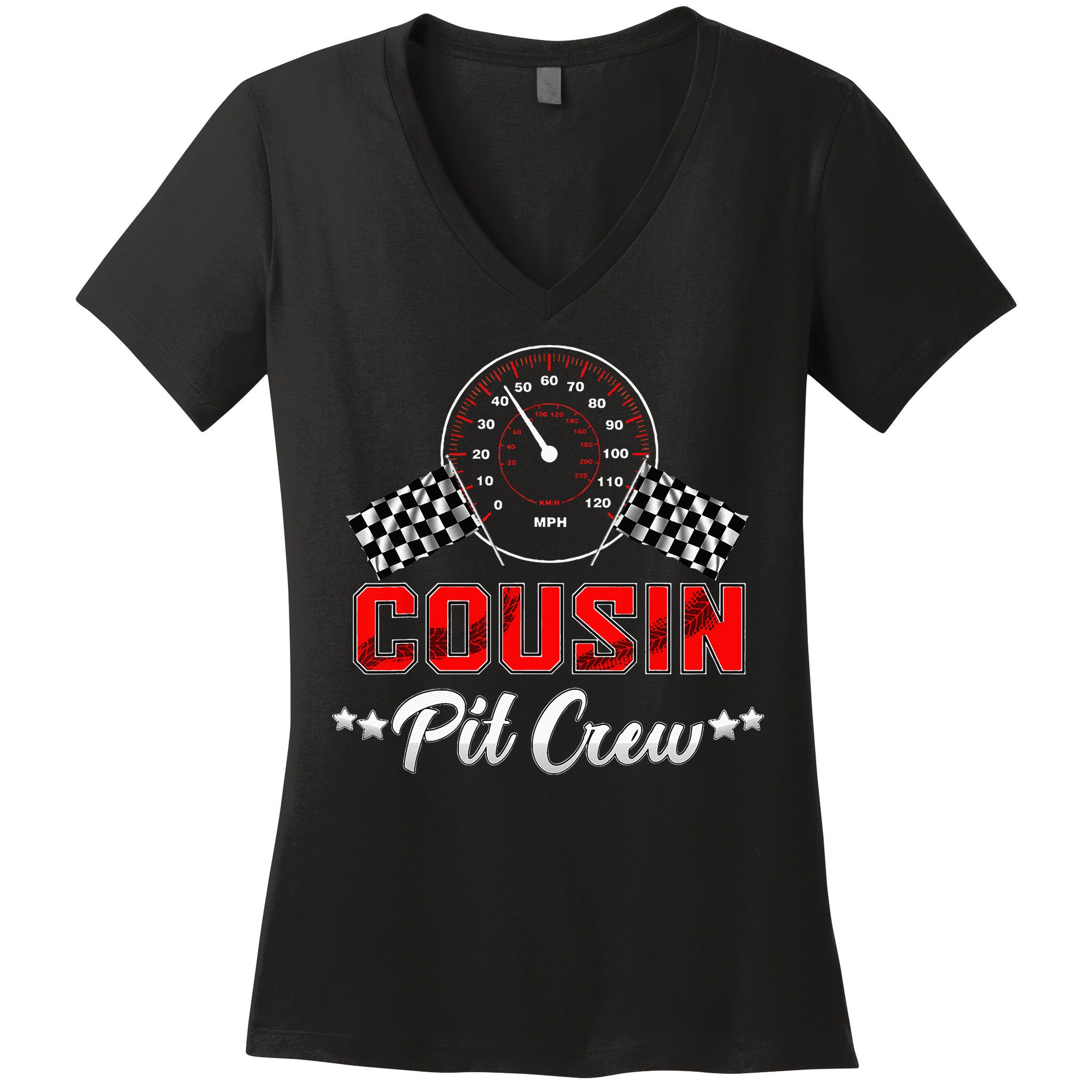 Cousin Racing Car Birthday Party Family Matching Pit Crew Women's V-Neck T-Shirt