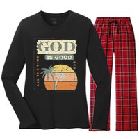 Cool Retro Christian Saying God Is Good All The Time Women's Long Sleeve Flannel Pajama Set 