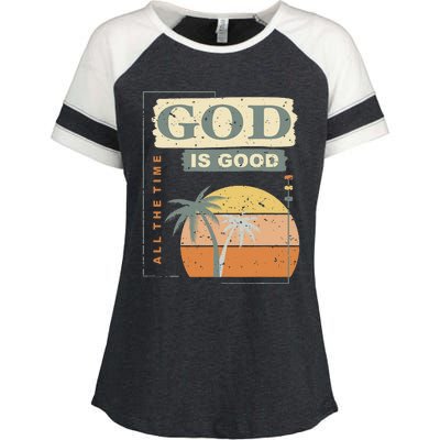 Cool Retro Christian Saying God Is Good All The Time Enza Ladies Jersey Colorblock Tee