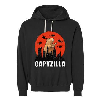 Capybara Retro Capybara Rodent Capyzilla Garment-Dyed Fleece Hoodie