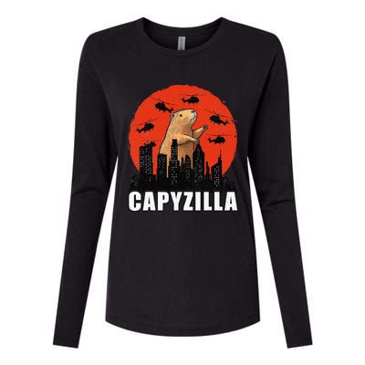 Capybara Retro Capybara Rodent Capyzilla Womens Cotton Relaxed Long Sleeve T-Shirt