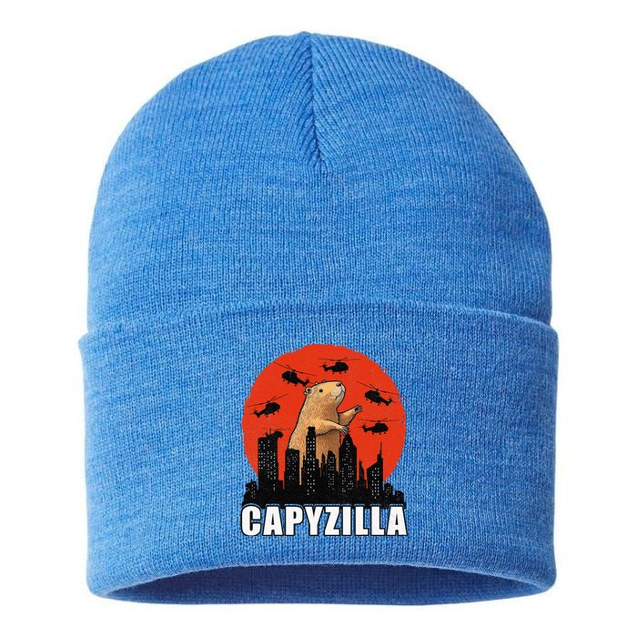 Capybara Retro Capybara Rodent Capyzilla Sustainable Knit Beanie