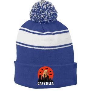 Capybara Retro Capybara Rodent Capyzilla Stripe Pom Pom Beanie