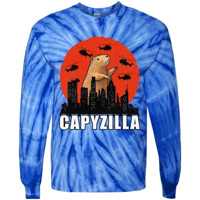 Capybara Retro Capybara Rodent Capyzilla Tie-Dye Long Sleeve Shirt