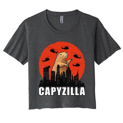 Capybara Retro Capybara Rodent Capyzilla Women's Crop Top Tee