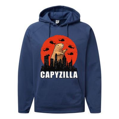 Capybara Retro Capybara Rodent Capyzilla Performance Fleece Hoodie