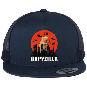 Capybara Retro Capybara Rodent Capyzilla Flat Bill Trucker Hat