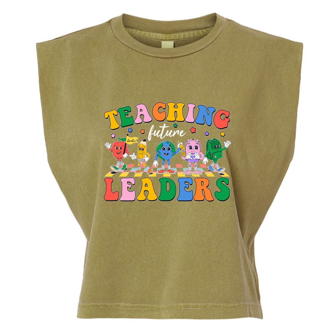 Cute Retro Cartoon Teaching Future Leaders Garment-Dyed Women's Muscle Tee