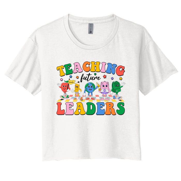 Cute Retro Cartoon Teaching Future Leaders Women's Crop Top Tee