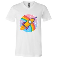 Cartoon Rocket V-Neck T-Shirt