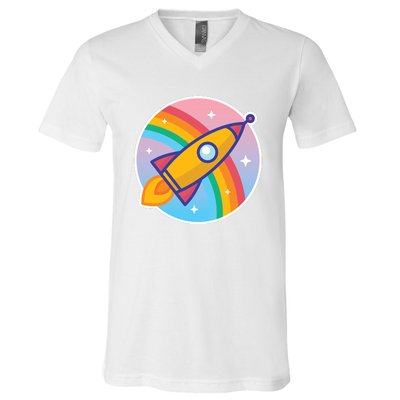 Cartoon Rocket V-Neck T-Shirt