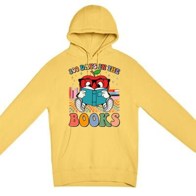 Cute Retro Cartoon Apple 100 Days Of Books Premium Pullover Hoodie