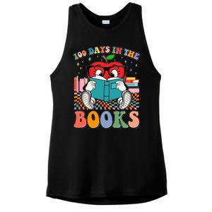 Cute Retro Cartoon Apple 100 Days Of Books Ladies PosiCharge Tri-Blend Wicking Tank