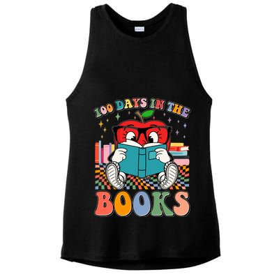 Cute Retro Cartoon Apple 100 Days Of Books Ladies PosiCharge Tri-Blend Wicking Tank