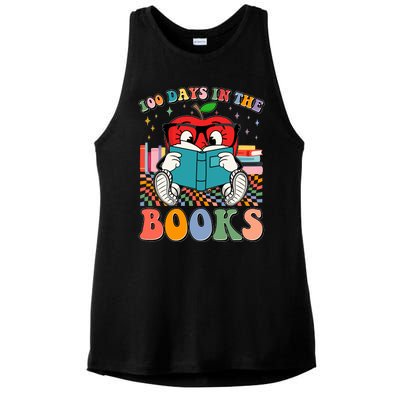 Cute Retro Cartoon Apple 100 Days Of Books Ladies PosiCharge Tri-Blend Wicking Tank