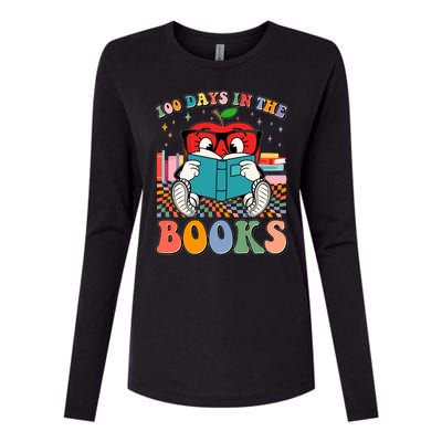 Cute Retro Cartoon Apple 100 Days Of Books Womens Cotton Relaxed Long Sleeve T-Shirt