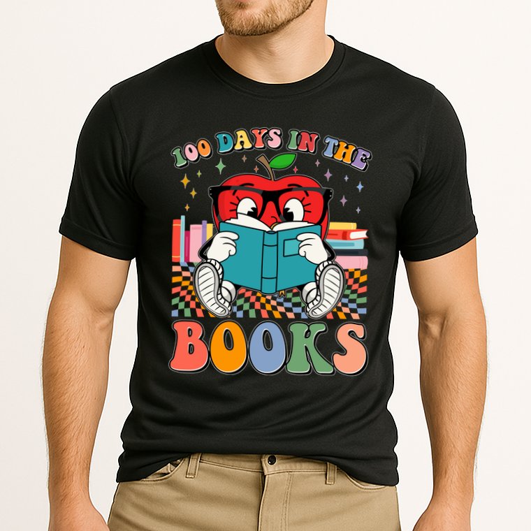 Cute Retro Cartoon Apple 100 Days Of Books Performance Shirt