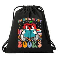 Cute Retro Cartoon Apple 100 Days Of Books Drawstring Bag