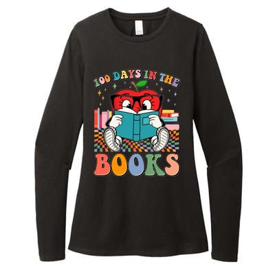 Cute Retro Cartoon Apple 100 Days Of Books Womens CVC Long Sleeve Shirt