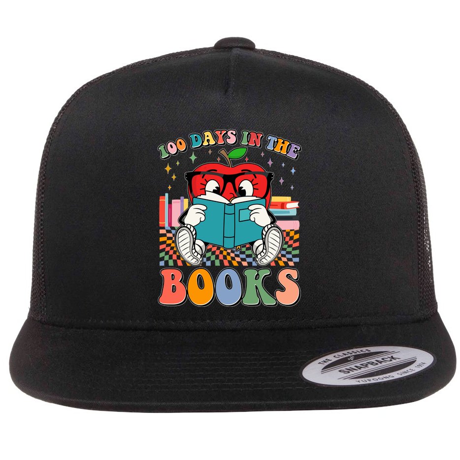 Cute Retro Cartoon Apple 100 Days Of Books Flat Bill Trucker Hat