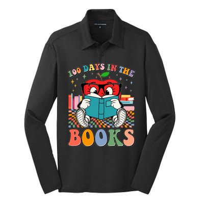 Cute Retro Cartoon Apple 100 Days Of Books Silk Touch Performance Long Sleeve Polo